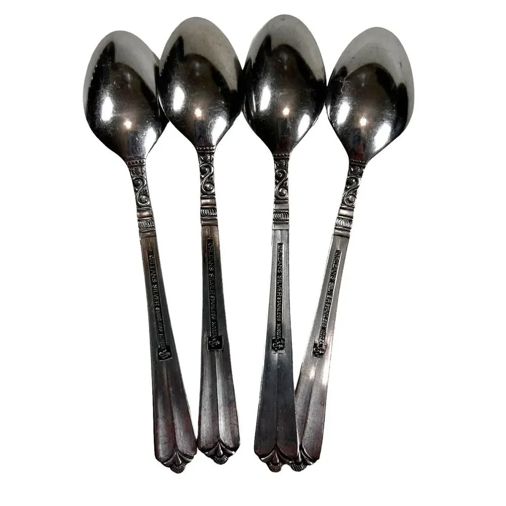 Set 4 Vintage Orleans Stainless Korea Stacie Pattern Teaspoons